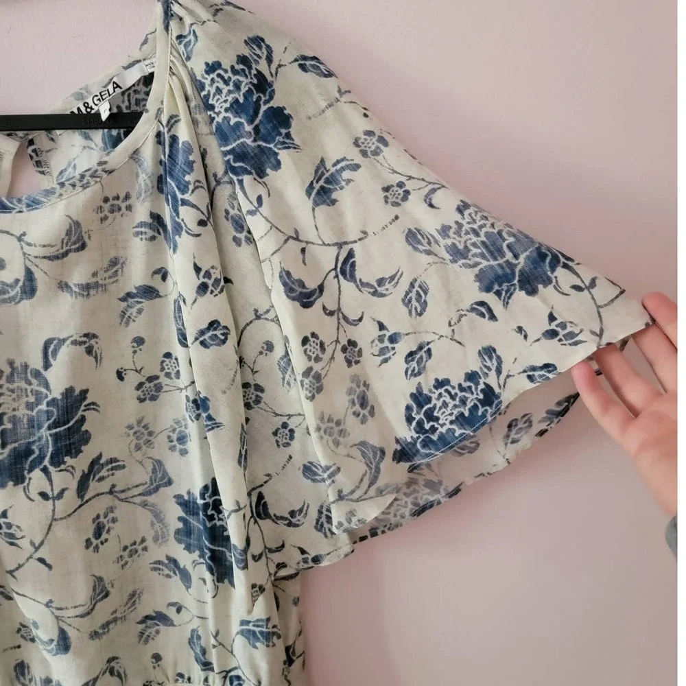 Pam & Gela Mia Blue Floral Silk Mini Dress - Picture 6 of 10
